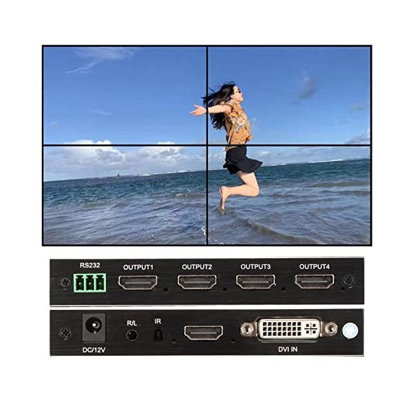 Goshyda Contrôleur vidéo Mural DVI TV, Support Mural TV et Mur vidéo, Affichage Rotatif à 180 degrés 1x2, 1x3, 1x4, 2x2, 4x1,