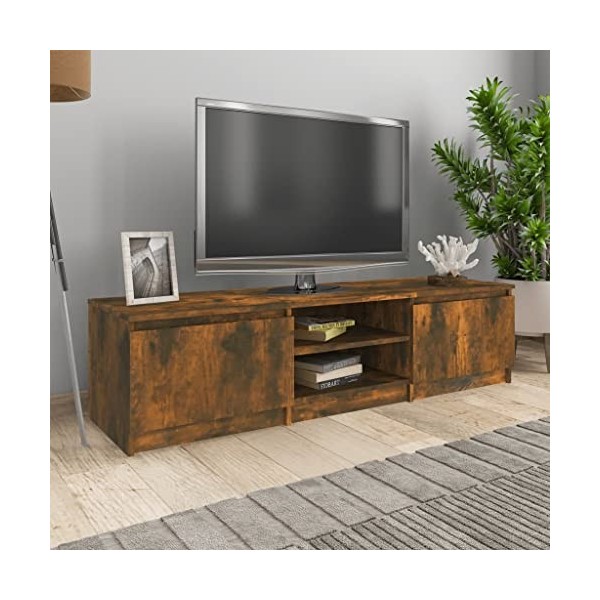 Annlera Meuble TV Chêne Fumé 140x40x35,5 cm Bois dingénierie Classique Banc TV Décorer Pièce Minimaliste Armoire TV Fonction