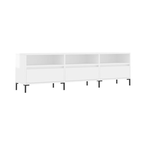 Meuble TV Blanc Brillant 150x30x44,5 cm Bois dingénierie - Meuble télé, Meuble TV Industriel, Meuble Chambre, Convient pour 