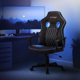 ML-Design Chaise de Gaming avec Fonction Bascule, Noir-Bleu, Similicuir, Chaise de Bureau Ergonomique avec Accoudoirs, Pivota