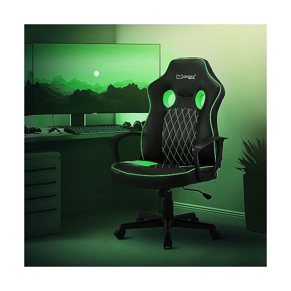 ML-Design Chaise de Gaming avec Fonction Bascule, Noir-Bleu, Similicuir, Chaise de Bureau Ergonomique avec Accoudoirs, Pivota