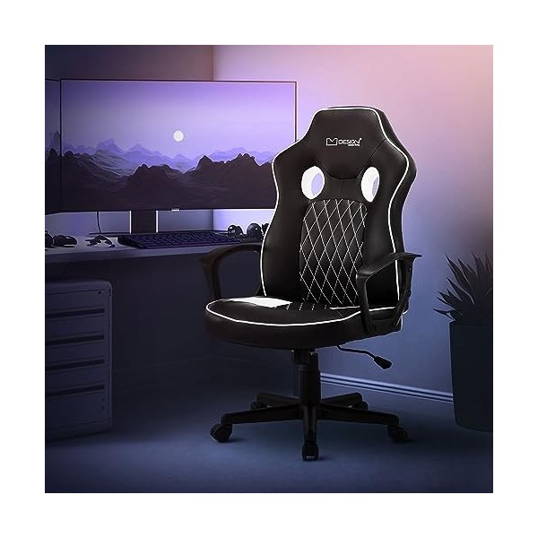 ML-Design Chaise de Gaming avec Fonction Bascule, Noir-Bleu, Similicuir, Chaise de Bureau Ergonomique avec Accoudoirs, Pivota