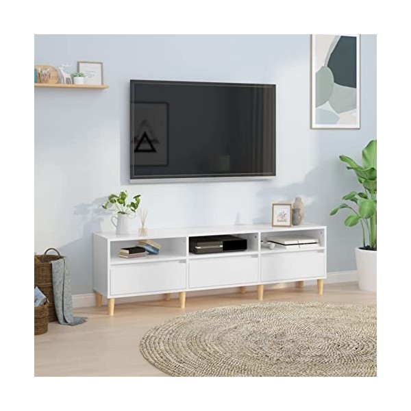 LAPOOH Meuble TV Blanc Brillant 150x30x44,5 cm Bois dingénierie,Meuble TV,Table Basse Salon Meuble TV,Table Basse LED Couleu