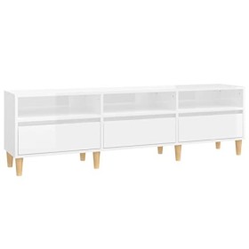 LAPOOH Meuble TV Blanc Brillant 150x30x44,5 cm Bois dingénierie,Meuble TV,Table Basse Salon Meuble TV,Table Basse LED Couleu