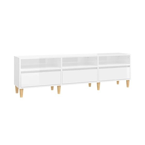 LAPOOH Meuble TV Blanc Brillant 150x30x44,5 cm Bois dingénierie,Meuble TV,Table Basse Salon Meuble TV,Table Basse LED Couleu