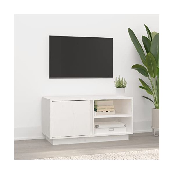Keyur Meuble TV, Banc TV Buffet Bas Support de Télévision Meuble Télé Meuble TV Blanc 80x35x40,5 cm Bois de pin Massif