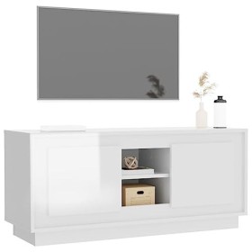 Hovothy Meuble TV Blanc Brillant 102x35x45 cm Bois dingénierie Design Tendance Décoration Armoire Multimédia Meuble de DVD G