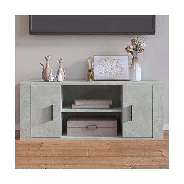 Hovothy Meuble TV Blanc 100x34,5x44,5 cm Bois dingénierie Classique Unité TV Maison Salon Dessus Robuste Armoire Multimédia 