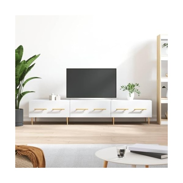 ARKEM Meuble TV Blanc 150x36x30 cm Bois dingénierie,Table Basse Salon Meuble TV,Table Basse LED Couleurs,Meuble TV