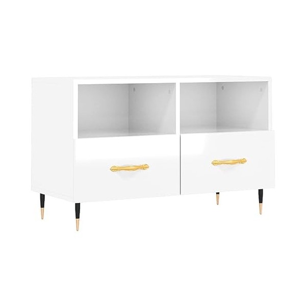 Hovothy Meuble TV Blanc Brillant 80x36x50 cm Bois dingénierie Unité Télévision avec Surface Lisse Tendance Meuble de Salon S