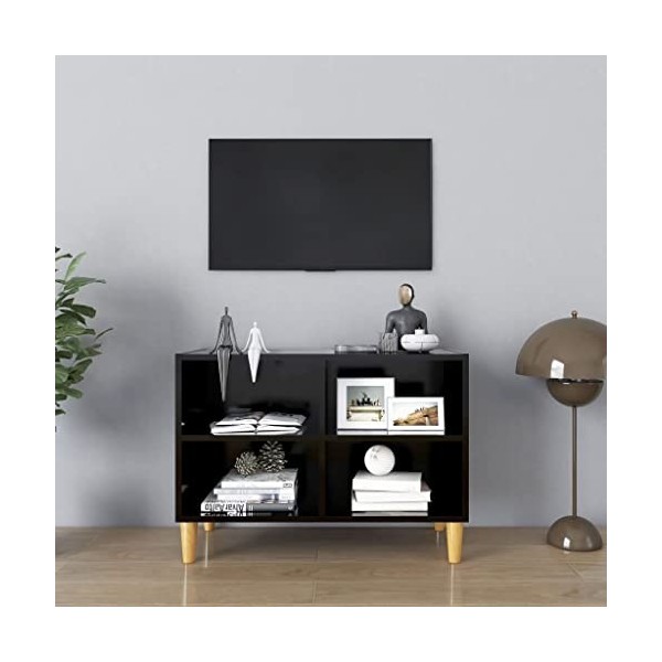 TECHPO Centres de divertissement et supports TV, meuble TV avec pieds en bois massif, noir, 69,5 x 30 x 50 cm