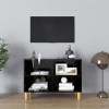 TECHPO Centres de divertissement et supports TV, meuble TV avec pieds en bois massif, noir, 69,5 x 30 x 50 cm