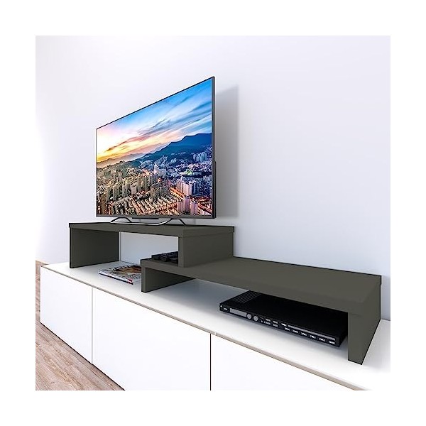 Henor Meuble TV Échelle Réglable Bois FSC® 110+90 x 35 x 30/15 cm Graphite
