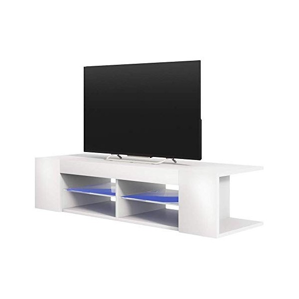 Selsey Mitchell - Meuble TV/Meuble de Salon Blanc Mat/Blanc Brillant, 137 cm, avec LED 