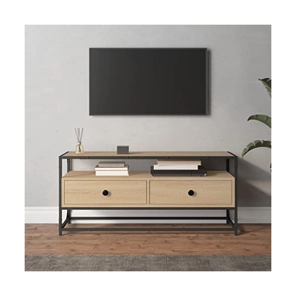 Higsose Meuble TV Design Élégant Chêne Sonoma 100x35x45 cm Bois dingénierie Meuble de Multimédia avec Pieds en Métal Meuble 