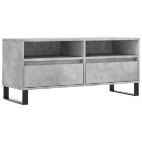 Hovothy Meuble TV Gris Béton 100x34,5x44,5 cm Bois dingénierie et Fer Meuble de Salon Chambre Matériaux Faciles à Nettoyer A