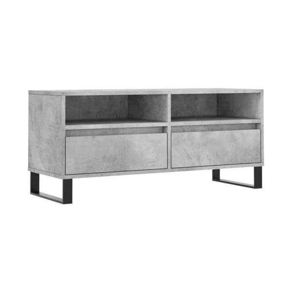 Hovothy Meuble TV Gris Béton 100x34,5x44,5 cm Bois dingénierie et Fer Meuble de Salon Chambre Matériaux Faciles à Nettoyer A