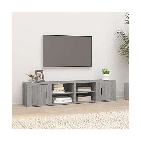 Tidyard Meubles TV 2 pcs Unité TV de 3 Compartiments Banc TV en Bois de Salon Sonoma Gris 80x31,5x36 cm Bois dingénierie