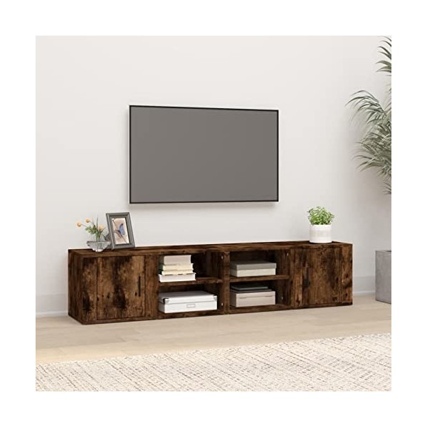 Tidyard Meubles TV 2 pcs Unité TV de 3 Compartiments Banc TV en Bois de Salon Sonoma Gris 80x31,5x36 cm Bois dingénierie