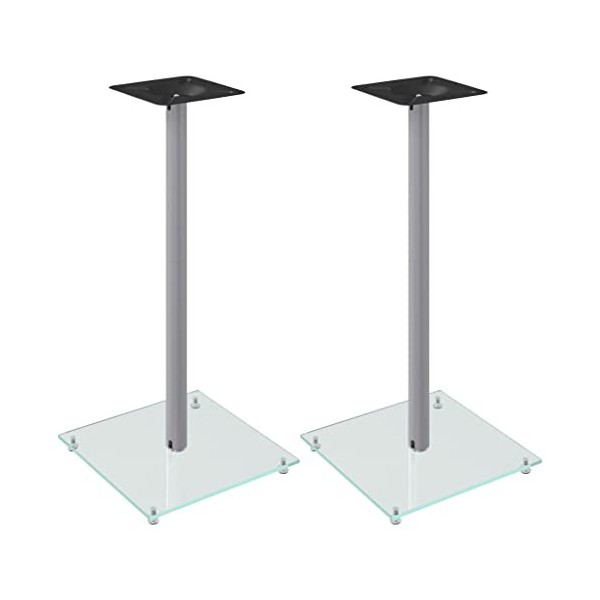 vidaXL Supports de Haut-parleurs 2 pcs Noir Verre trempé 1 Pilier