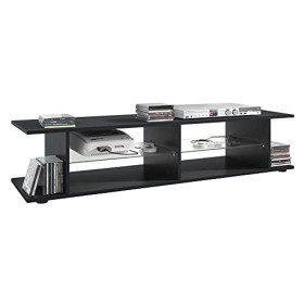 Vladon Meuble TV Movie V3 Lowboard 134 x 29 x 37,5 cm avec 6 Compartiments Ouverts, Caisson en Noir Mat