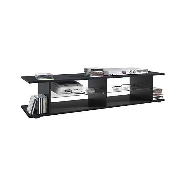 Vladon Meuble TV Movie V3 Lowboard 134 x 29 x 37,5 cm avec 6 Compartiments Ouverts, Caisson en Noir Mat