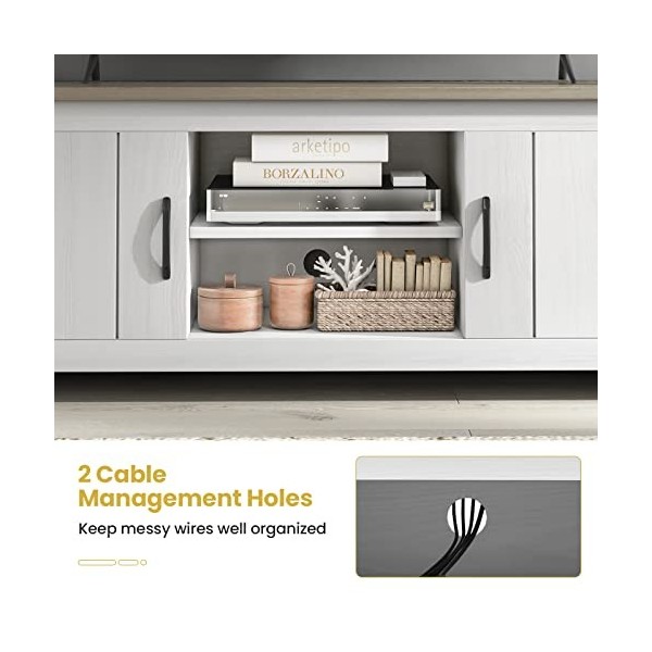 GIANTEX Meuble TV bas en bois avec compartiments ouverts et 2 portes Pour téléviseur jusquà 65" 145 x 40 x 50 cm