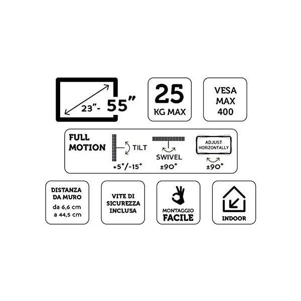 XD XDCIM4433X Support TV Mural 139,7 cm 55" Noir
