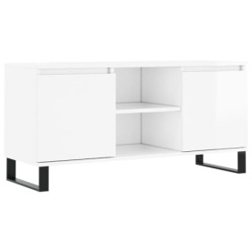 Hovothy Meuble TV Blanc Brillant 104x35x50 cm Bois dingénierie Buffet TV Espace de Vie Intérieur Style Calme Meuble de Salon