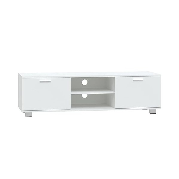 vidaXL Meuble TV Blanc Brillant Armoire Basse Divertissement Rangement Salon