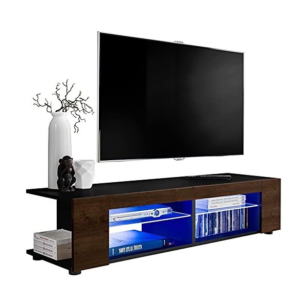 ExtremeFurniture T37 Meuble TV, Carcasse en Noir Mat/Façade en Bronze Mat sans LED