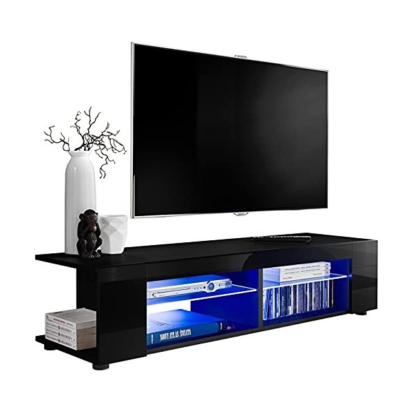 ExtremeFurniture T37 Meuble TV, Carcasse en Noir Mat/Façade en Bronze Mat sans LED