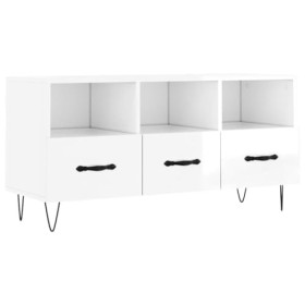 Annlera Meuble TV Blanc Brillant 102x36x50 cm Bois dingénierie Classique Banc TV Décorer Pièce Minimaliste Armoire TV Foncti