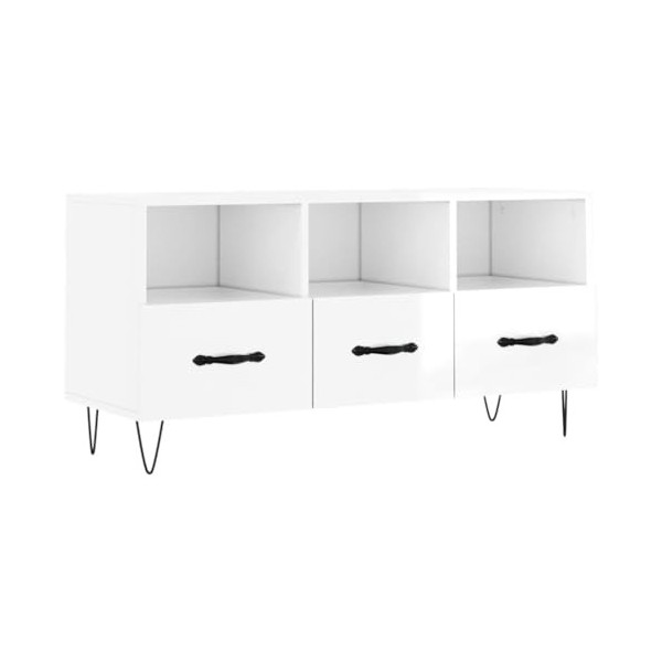 Annlera Meuble TV Blanc Brillant 102x36x50 cm Bois dingénierie Classique Banc TV Décorer Pièce Minimaliste Armoire TV Foncti