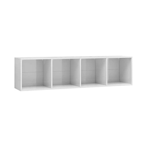 homiuse Meuble TV Blanc Brillant 143x30x36 cm Aggloméré Bibliothèque Style Classique Support de TV Table TV Meuble Salon Armo