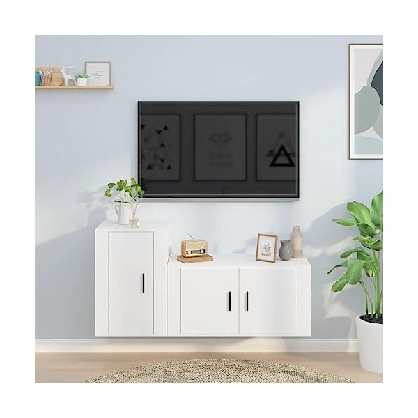 Ensemble de Meubles TV 2 pcs Blanc Bois dingénierie - Meuble télé, Meuble TV Industriel, Meuble Chambre, Convient pour Salon