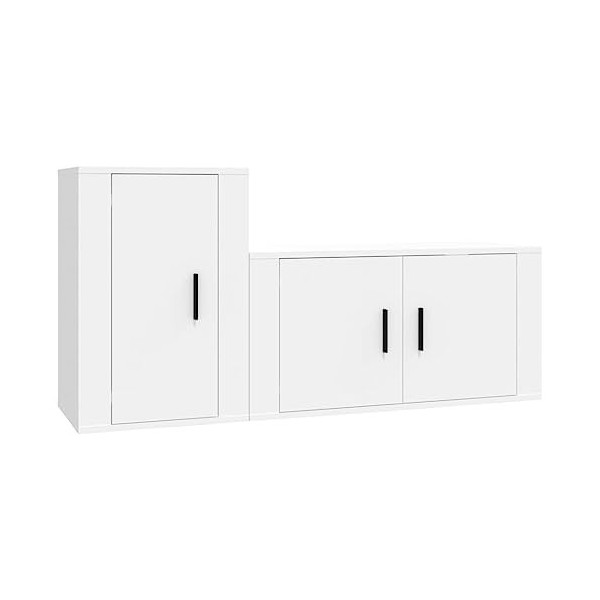 Ensemble de Meubles TV 2 pcs Blanc Bois dingénierie - Meuble télé, Meuble TV Industriel, Meuble Chambre, Convient pour Salon