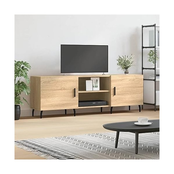 Hovothy Meuble TV Chêne Sonoma 150x30x50 cm Bois dingénierie Meuble de Salon Pieds en Fer Style Calme Décoration Intérieur U