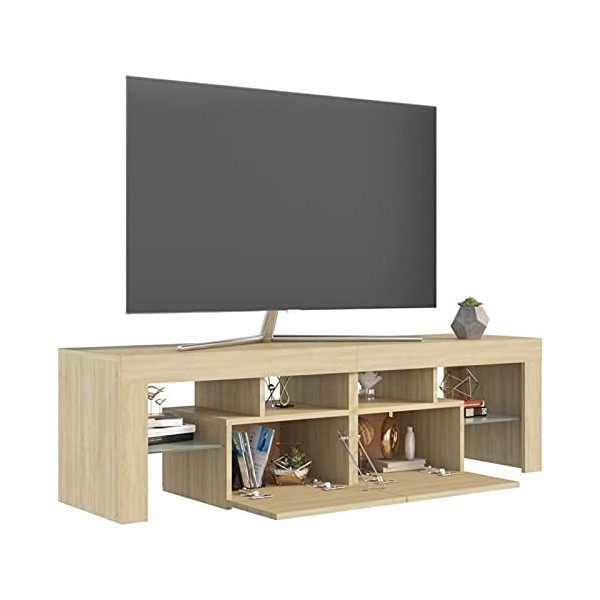 Gecheer Meuble TV avec Lumières LED 140x36x40 cm Bois Dingénierie Banc TV avec Compartiments de Stockage, Support de Télévis