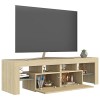 Gecheer Meuble TV avec Lumières LED 140x36x40 cm Bois Dingénierie Banc TV avec Compartiments de Stockage, Support de Télévis