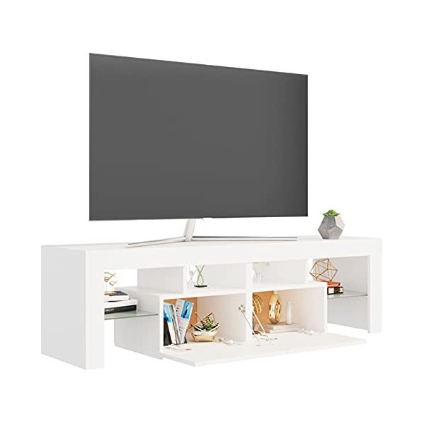 Gecheer Meuble TV avec Lumières LED 140x36x40 cm Bois Dingénierie Banc TV avec Compartiments de Stockage, Support de Télévis