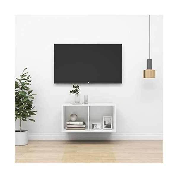 WIFESE Meuble TV Mural Gris 37x37x72 cm Aggloméré Armoire HiFi Grand Espace Support de TV Armoire Stéréo Table TV Salon Chamb