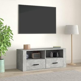 FAMIROSA Meuble TV Gris béton 100x35x40 cm Bois dingénierie 24.1KG 