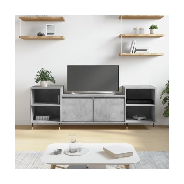 Meuble TV Gris béton 160x35x55 cm Bois dingénierie - Meuble TV de Salon Banc Télé Industriel, Support Rangement Console Jeux
