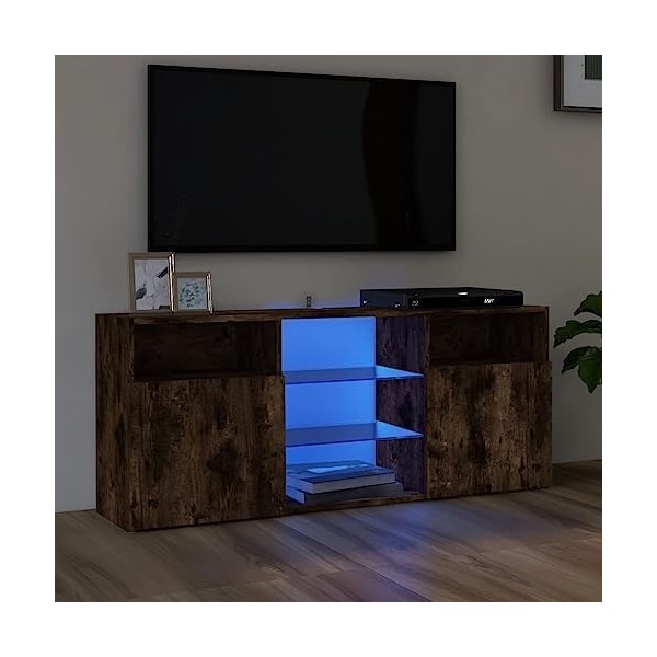 FAMIROSA Meuble TV avec lumières LED Chêne fumé 120x30x50 cm 22.6KG 