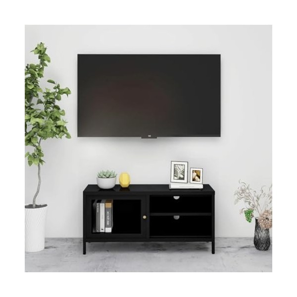Générique Meuble TV Noir 90x30x44 cm Acier et Verre,14.86 KG,336055, Meubles, Meubles TV