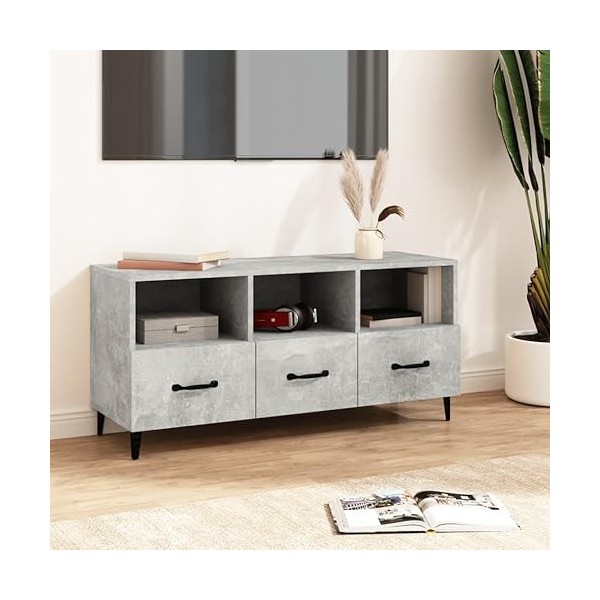 FAMIROSA Meuble TV Gris béton 102x35x50 cm Bois dingénierie 24.8KG 