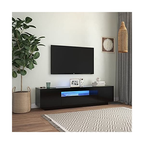 FAMIROSA Meuble TV LED, Meuble TV avec Lumières LED Noir 160x35x40 cm pour TV DVD et CD