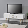 Meuble TV Design Support Télé Banc avec 2 Portes et 2 Tiroirs Panneau de Particules Mélaminé Pieds en Bois 140 x 40 x 56 cm G