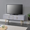 Meuble TV Design Support Télé Banc avec 2 Portes et 2 Tiroirs Panneau de Particules Mélaminé Pieds en Bois 140 x 40 x 56 cm G
